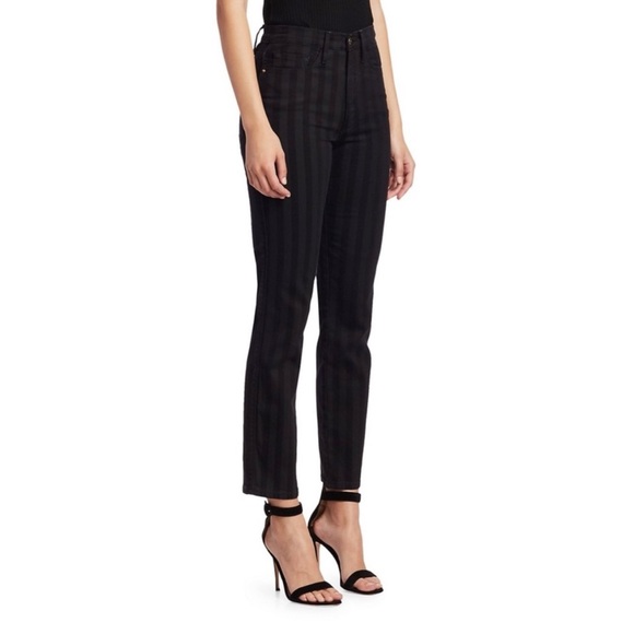 FRAME Denim Le Sylvie Slender Straight Tonal Stripe Jeans Black Women Size 28 - Picture 3 of 11